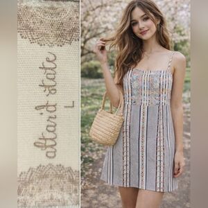 NWOT Altar'd State Floral Embroidered Striped Spaghetti Strap Mini Dress L